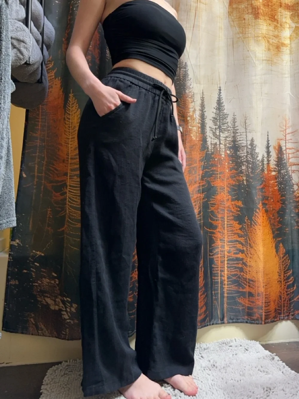 HALARA Black Wide-Leg Drawstring Pants - Picture 5 of 7